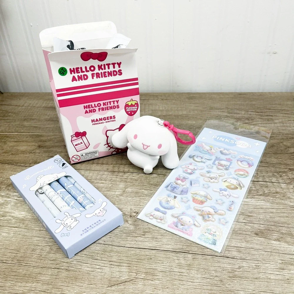 Sanrio Cinnamoroll Bundle Flocked Hanger Blind Box Gel Pens Puffy Stickers NEW